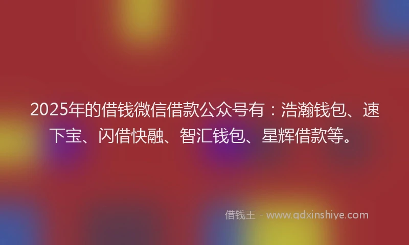2025年的借钱微信借款公众号有：浩瀚钱包、速下宝、闪借快融、智汇钱包、星辉借款等。