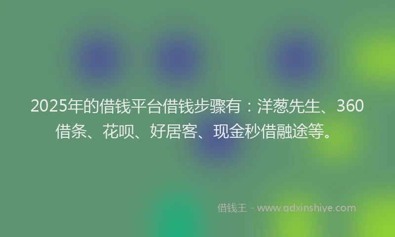 2025年的借钱平台借钱步骤有：洋葱先生、360借条、花呗、好居客、现金秒借融途等。