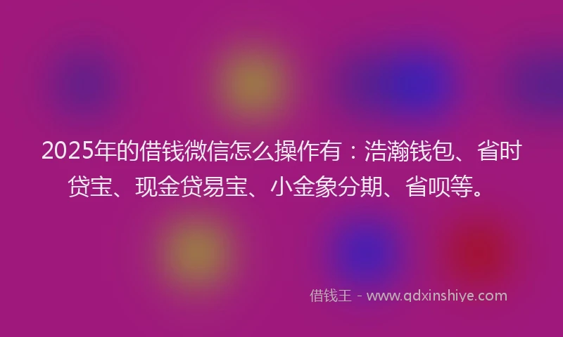 2025年的借钱微信怎么操作有：浩瀚钱包、省时贷宝、现金贷易宝、小金象分期、省呗等。