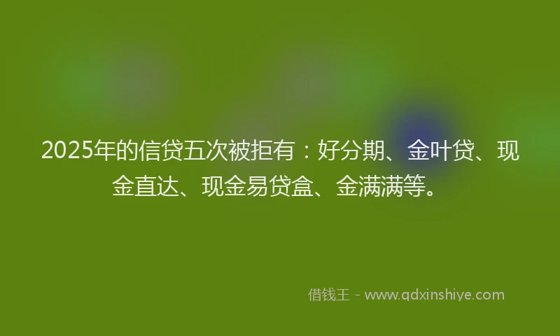 2025年的信贷五次被拒有：好分期、金叶贷、现金直达、现金易贷盒、金满满等。