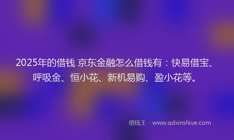 2025年的借钱 京东金融怎么借钱有：快易借宝、呼吸金、恒小花、新机易购、盈小花等。