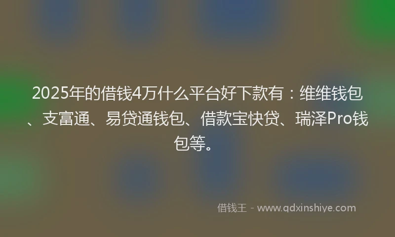 2025年的借钱4万什么平台好下款有：维维钱包、支富通、易贷通钱包、借款宝快贷、瑞泽Pro钱包等。