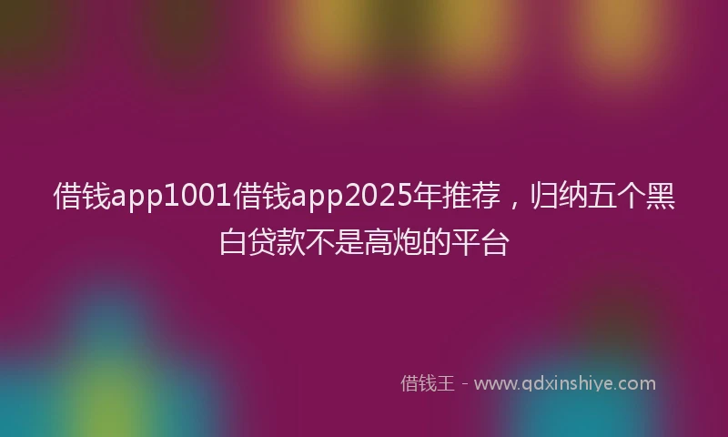 借钱app1001借钱app2025年推荐,归纳五个黑白贷款不是高炮的平台