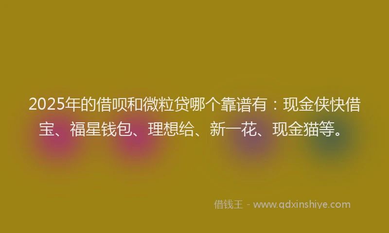 2025年的借呗和微粒贷哪个靠谱有:现金侠快借宝、福星钱包、理想给、新一花、现金猫等。