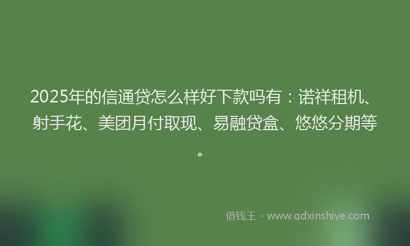 2025年的信通贷怎么样好下款吗有：诺祥租机、射手花、美团月付取现、易融贷盒、悠悠分期等。