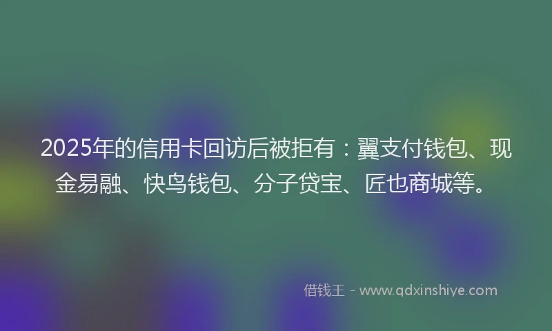 2025年的信用卡回访后被拒有：翼支付钱包、现金易融、快鸟钱包、分子贷宝、匠也商城等。