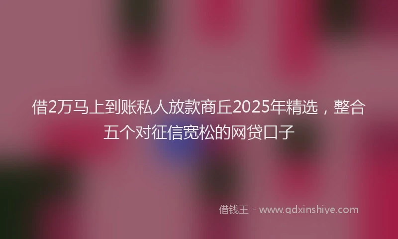 借2万马上到账私人放款商丘2025年精选，整合五个对征信宽松的网贷口子