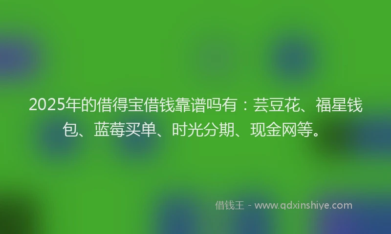 2025年的借得宝借钱靠谱吗有：芸豆花、福星钱包、蓝莓买单、时光分期、现金网等。