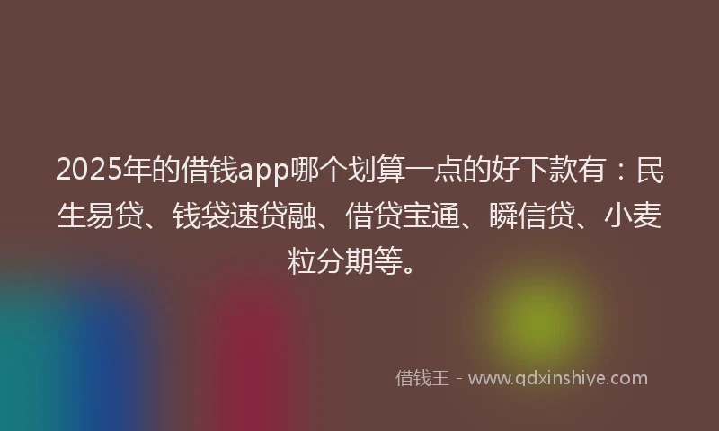 2025年的借钱app哪个划算一点的好下款有：民生易贷、钱袋速贷融、借贷宝通、瞬信贷、小麦粒分期等。