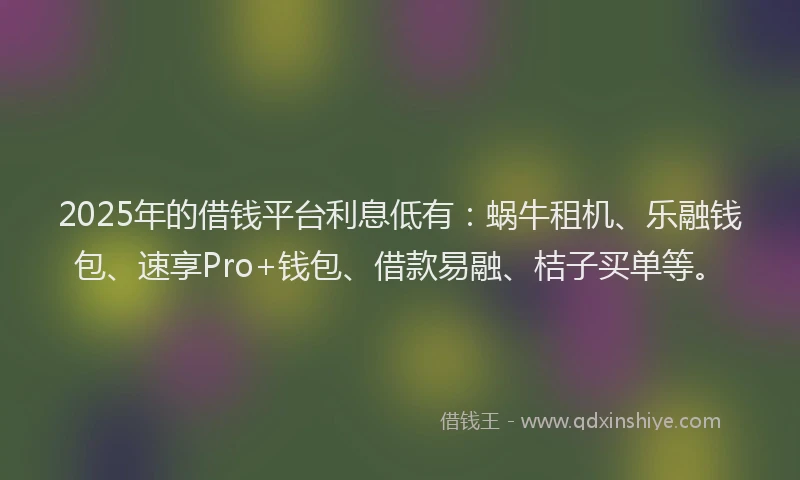 2025年的借钱平台利息低有：蜗牛租机、乐融钱包、速享Pro+钱包、借款易融、桔子买单等。