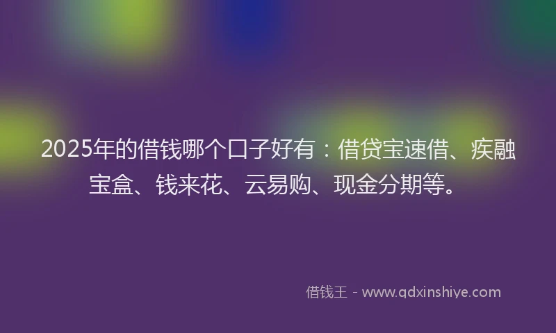 2025年的借钱哪个口子好有：借贷宝速借、疾融宝盒、钱来花、云易购、现金分期等。