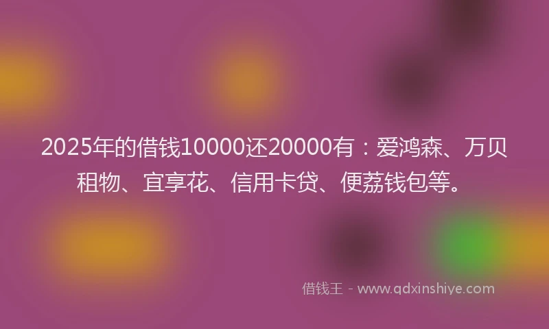 2025年的借钱10000还20000有：爱鸿森、万贝租物、宜享花、信用卡贷、便荔钱包等。
