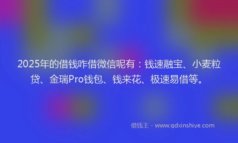 2025年的借钱咋借微信呢有：钱速融宝、小麦粒贷、金瑞Pro钱包、钱来花、极速易借等。