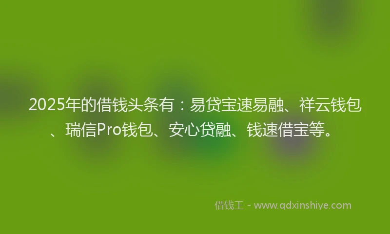 2025年的借钱头条有：易贷宝速易融、祥云钱包、瑞信Pro钱包、安心贷融、钱速借宝等。