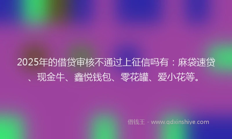 2025年的借贷审核不通过上征信吗有：麻袋速贷、现金牛、鑫悦钱包、零花罐、爱小花等。