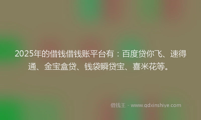 2025年的借钱借钱账平台有:百度贷你飞、速得通、金宝盒贷、钱袋瞬贷宝、喜米花等。