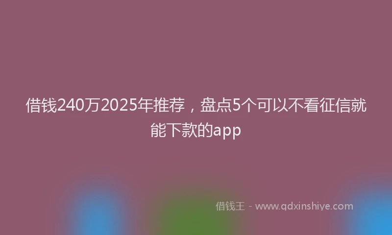 借钱240万2025年推荐，盘点5个可以不看征信就能下款的app