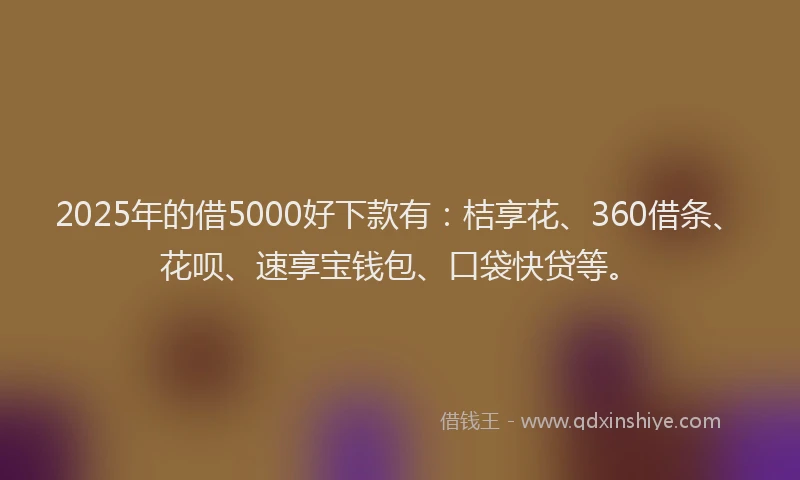 2025年的借5000好下款有：桔享花、360借条、花呗、速享宝钱包、口袋快贷等。