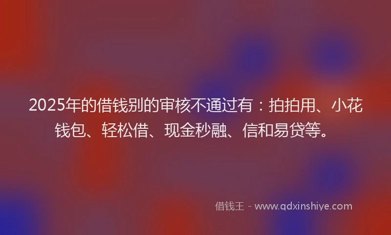 2025年的借钱别的审核不通过有：拍拍用、小花钱包、轻松借、现金秒融、信和易贷等。