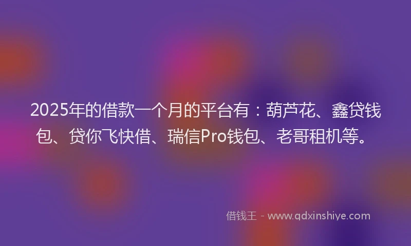 2025年的借款一个月的平台有：葫芦花、鑫贷钱包、贷你飞快借、瑞信Pro钱包、老哥租机等。