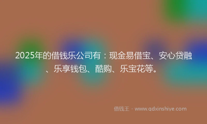 2025年的借钱乐公司有：现金易借宝、安心贷融、乐享钱包、酷购、乐宝花等。