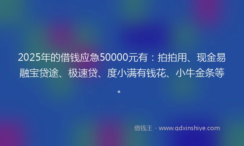 2025年的借钱应急50000元有：拍拍用、现金易融宝贷途、极速贷、度小满有钱花、小牛金条等。