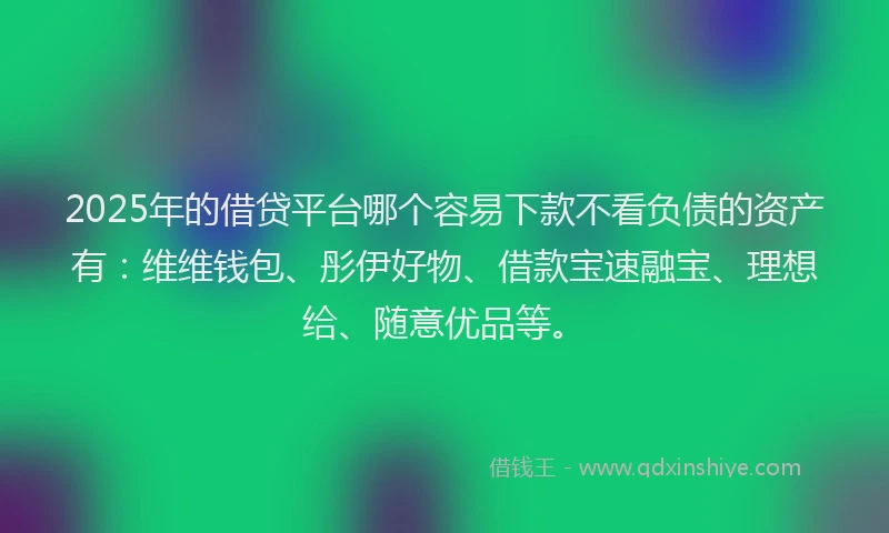 2025年的借贷平台哪个容易下款不看负债的资产有：维维钱包、彤伊好物、借款宝速融宝、理想给、随意优品等。