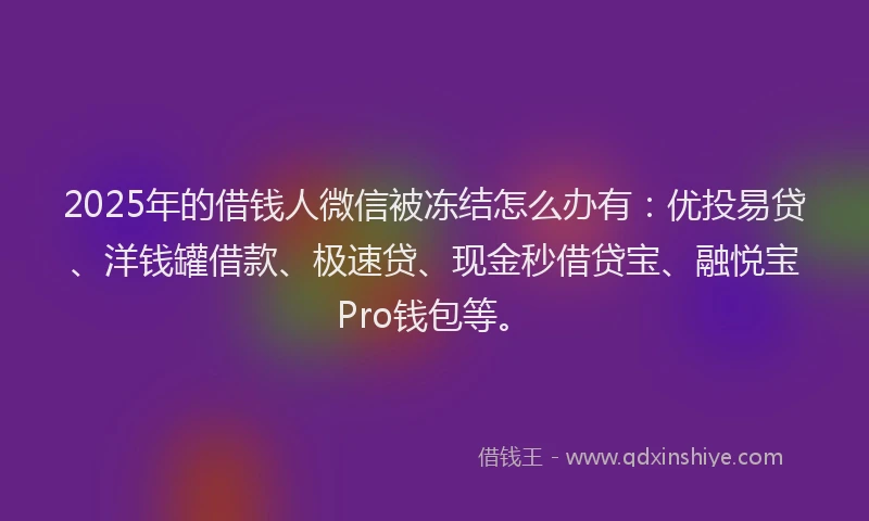 2025年的借钱人微信被冻结怎么办有：优投易贷、洋钱罐借款、极速贷、现金秒借贷宝、融悦宝Pro钱包等。