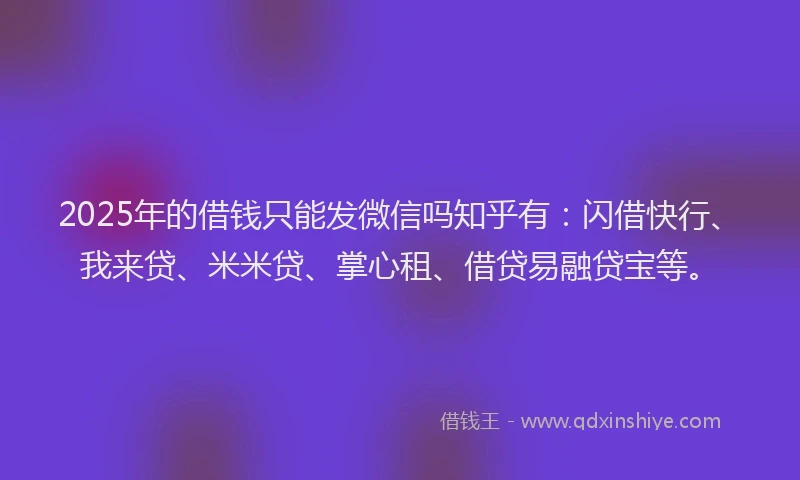 2025年的借钱只能发微信吗知乎有：闪借快行、我来贷、米米贷、掌心租、借贷易融贷宝等。