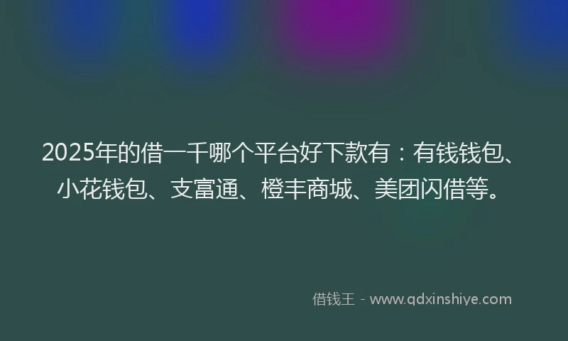 2025年的借一千哪个平台好下款有：有钱钱包、小花钱包、支富通、橙丰商城、美团闪借等。
