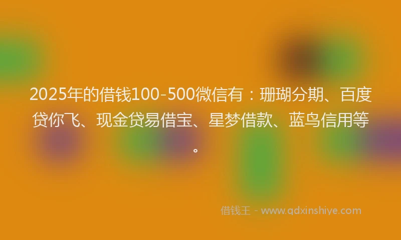 2025年的借钱100-500微信有：珊瑚分期、百度贷你飞、现金贷易借宝、星梦借款、蓝鸟信用等。