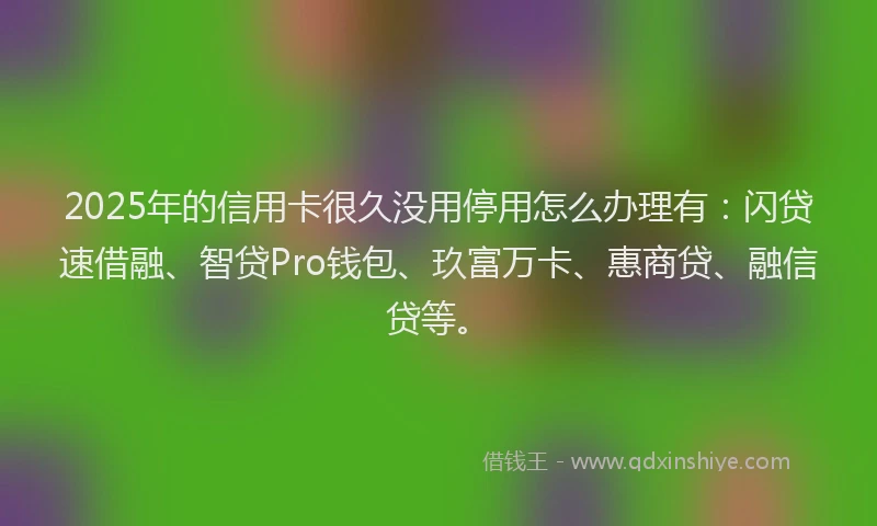 2025年的信用卡很久没用停用怎么办理有：闪贷速借融、智贷Pro钱包、玖富万卡、惠商贷、融信贷等。
