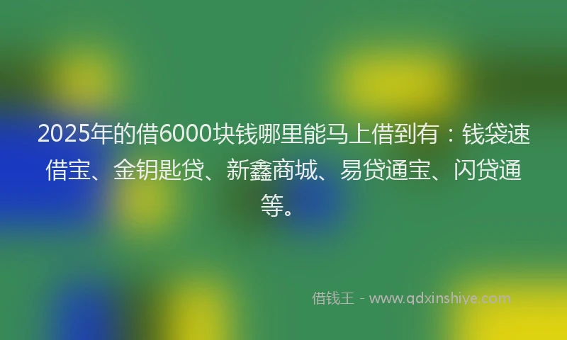 2025年的借6000块钱哪里能马上借到有：钱袋速借宝、金钥匙贷、新鑫商城、易贷通宝、闪贷通等。