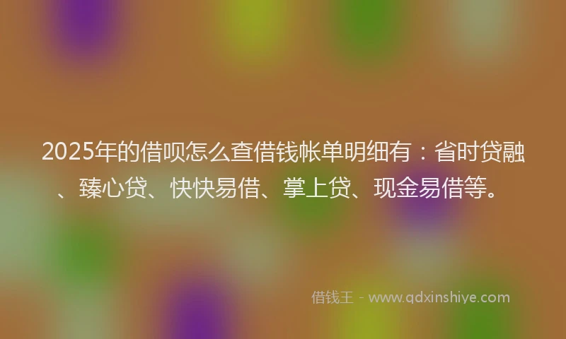 2025年的借呗怎么查借钱帐单明细有：省时贷融、臻心贷、快快易借、掌上贷、现金易借等。