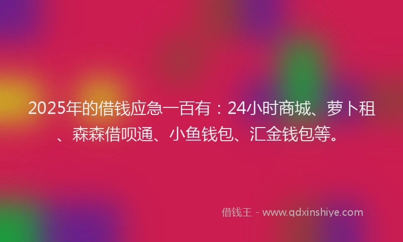 2025年的借钱应急一百有：24小时商城、萝卜租、森森借呗通、小鱼钱包、汇金钱包等。