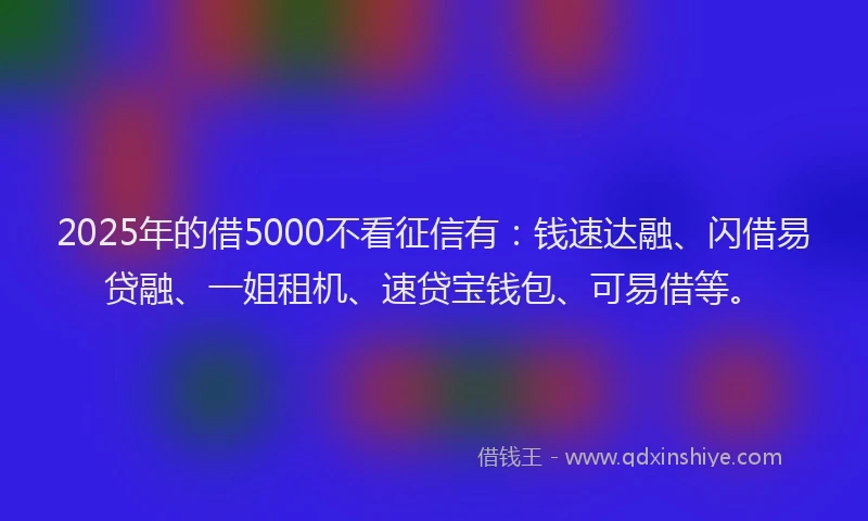 2025年的借5000不看征信有：钱速达融、闪借易贷融、一姐租机、速贷宝钱包、可易借等。