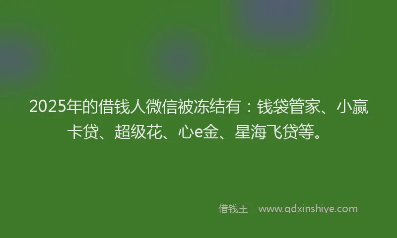 2025年的借钱人微信被冻结有:钱袋管家、小赢卡贷、超级花、心e金、星海飞贷等。
