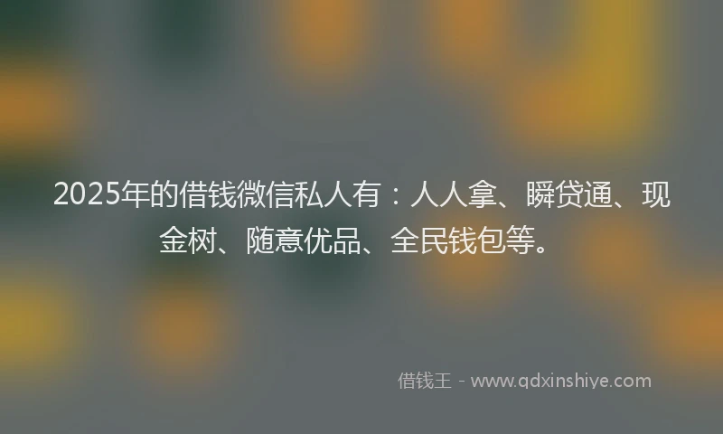 2025年的借钱微信私人有：人人拿、瞬贷通、现金树、随意优品、全民钱包等。