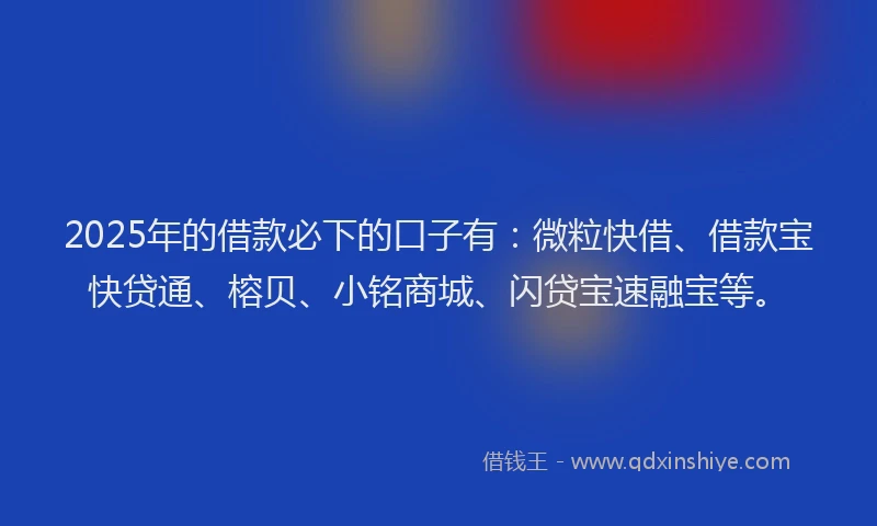 2025年的借款必下的口子有：微粒快借、借款宝快贷通、榕贝、小铭商城、闪贷宝速融宝等。