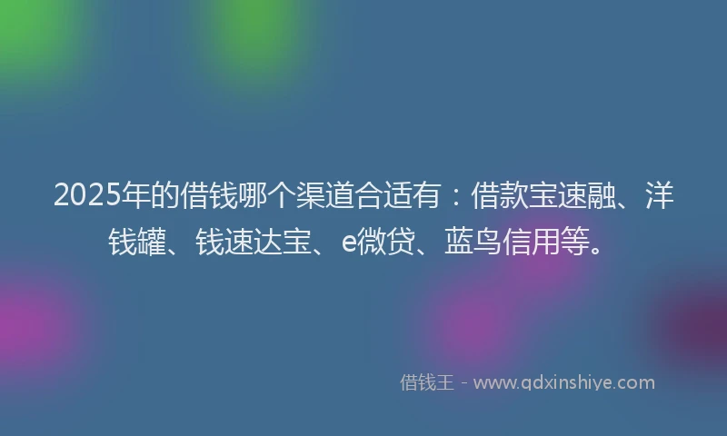 2025年的借钱哪个渠道合适有：借款宝速融、洋钱罐、钱速达宝、e微贷、蓝鸟信用等。