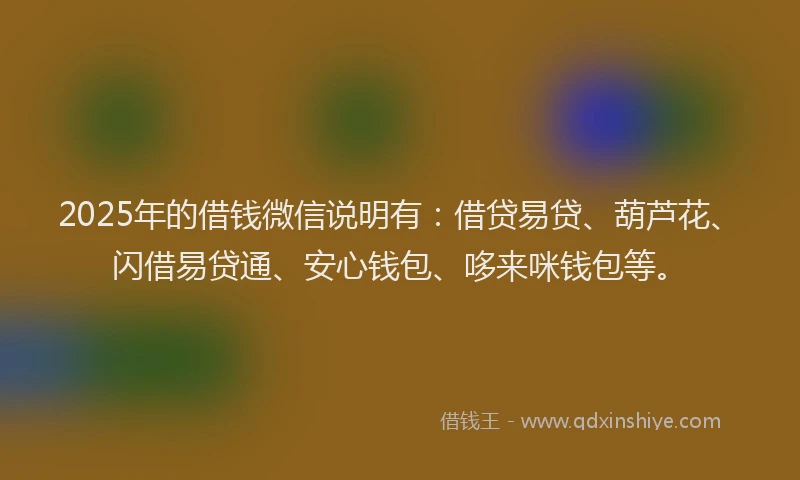 2025年的借钱微信说明有：借贷易贷、葫芦花、闪借易贷通、安心钱包、哆来咪钱包等。