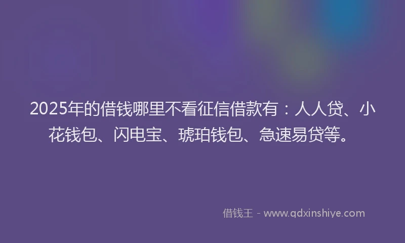 2025年的借钱哪里不看征信借款有：人人贷、小花钱包、闪电宝、琥珀钱包、急速易贷等。