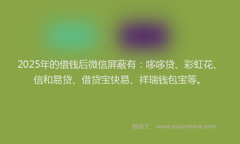2025年的借钱后微信屏蔽有：哆哆贷、彩虹花、信和易贷、借贷宝快易、祥瑞钱包宝等。