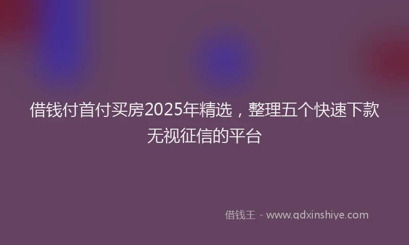 借钱付首付买房2025年精选，整理五个快速下款无视征信的平台