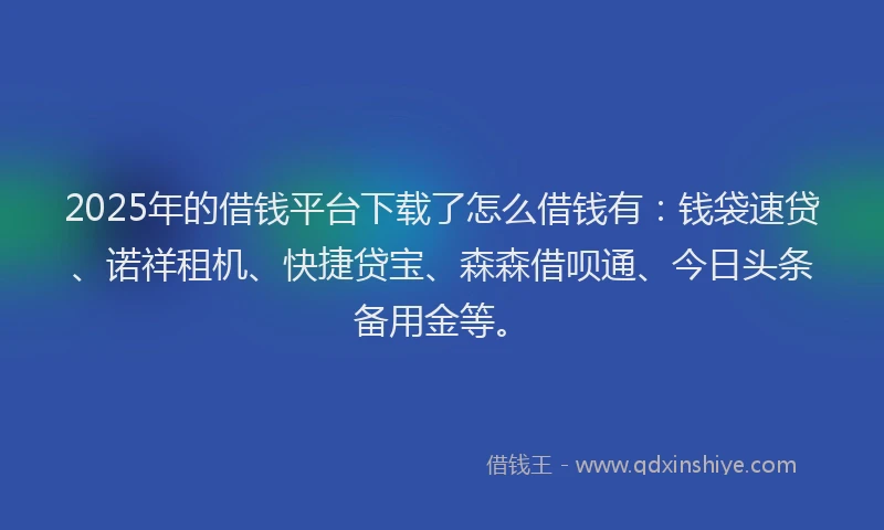2025年的借钱平台下载了怎么借钱有：钱袋速贷、诺祥租机、快捷贷宝、森森借呗通、今日头条备用金等。