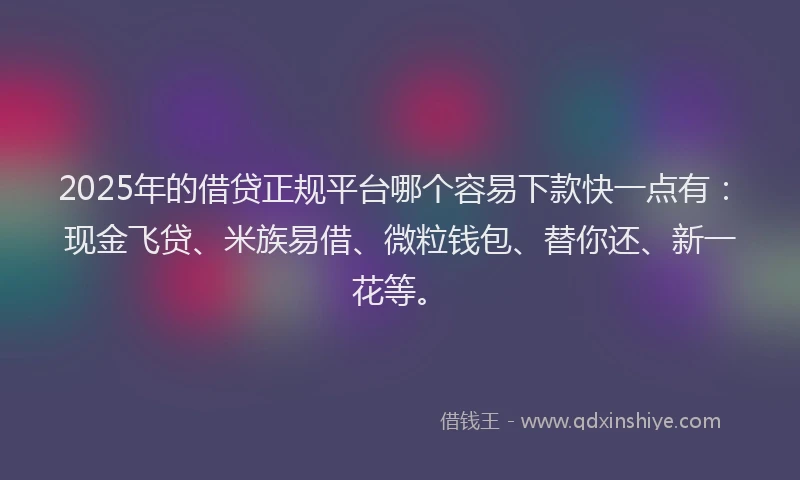 2025年的借贷正规平台哪个容易下款快一点有：现金飞贷、米族易借、微粒钱包、替你还、新一花等。