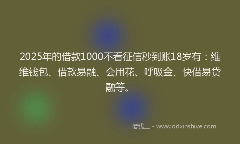 2025年的借款1000不看征信秒到账18岁有：维维钱包、借款易融、会用花、呼吸金、快借易贷融等。