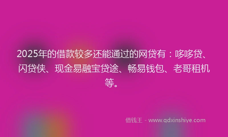 2025年的借款较多还能通过的网贷有：哆哆贷、闪贷侠、现金易融宝贷途、畅易钱包、老哥租机等。