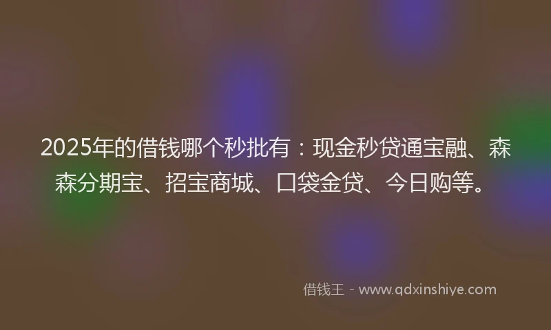2025年的借钱哪个秒批有：现金秒贷通宝融、森森分期宝、招宝商城、口袋金贷、今日购等。