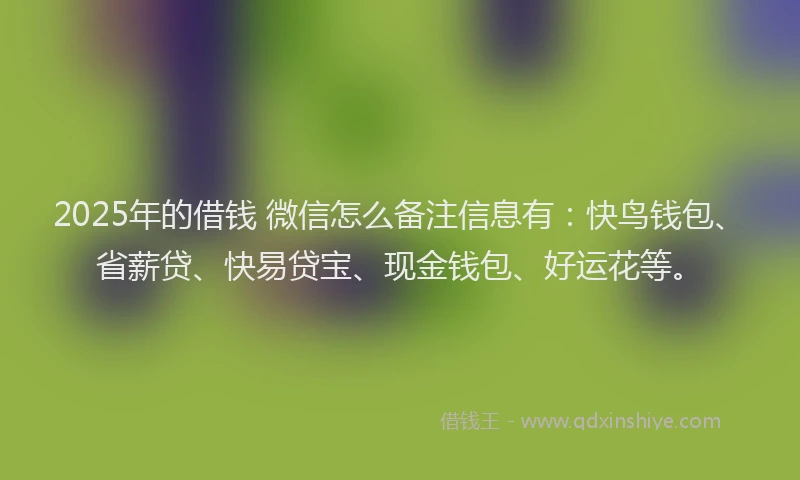 2025年的借钱 微信怎么备注信息有：快鸟钱包、省薪贷、快易贷宝、现金钱包、好运花等。